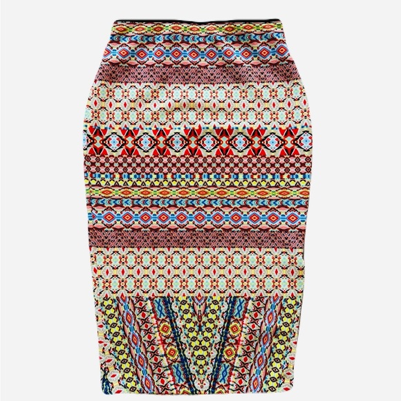Womens Bisou Bisou Multicolor Blue Midi Pencil Skirt Casual Work Wear Size XS - Picture 1 of 6